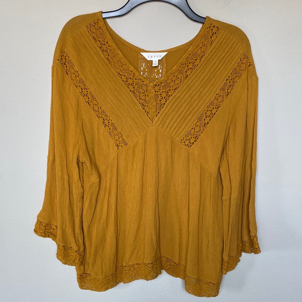 Adiva Mustard Peasant Boho Top